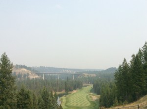 The famous "Monster" hole with smoke from the fires.