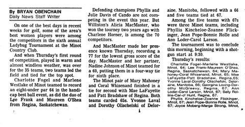 Lady Bug Tournament Thursday June 5, 1987 Results