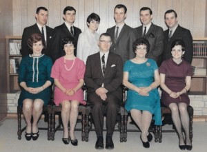 The Maloney Family - March 1968 - Back row: Jim, Daanny, Debbie, Leonard, Bernie and Terry. Front row: Kay, Betty. Pat, Mary and Donna